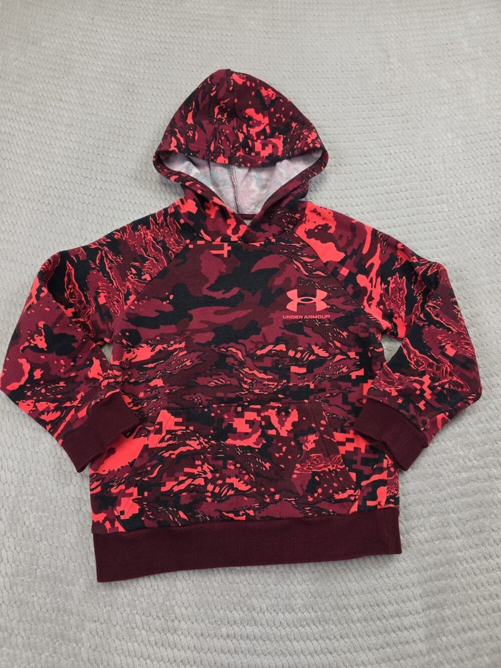 Under Armour Sweatshirt Boys Youth XS Red Camo Hooded Pullover